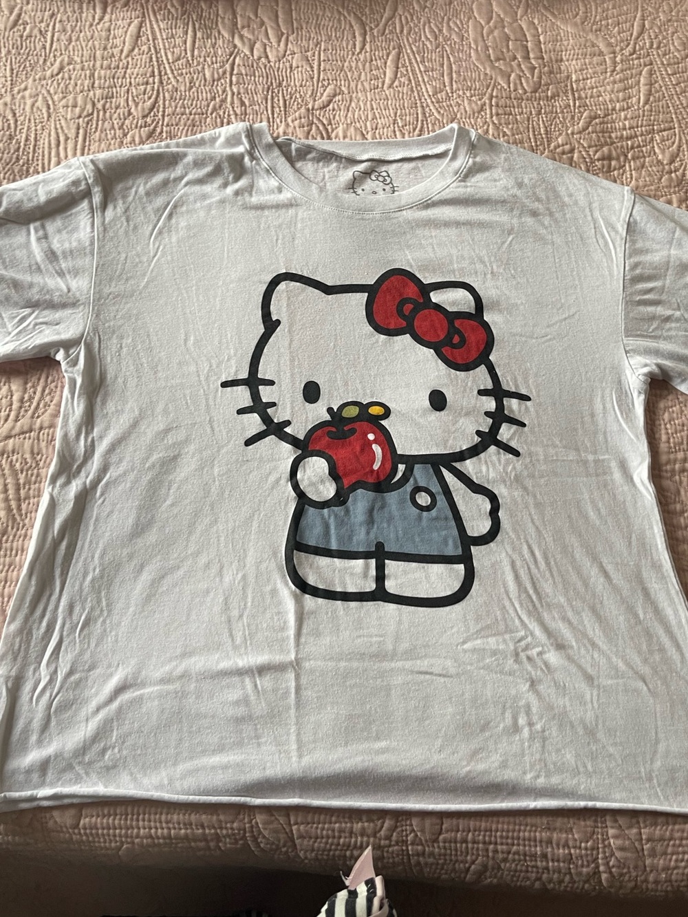 Sanrio Hello Kitty White Tee with Red Bow and Apple Graphic
